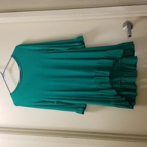 Green High Low Ruffle Blouse